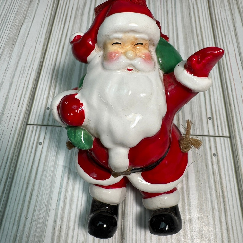 Mervyns Limited Edition 2004 Porcelain 5 in Santa Christmas Ornament Red Green
